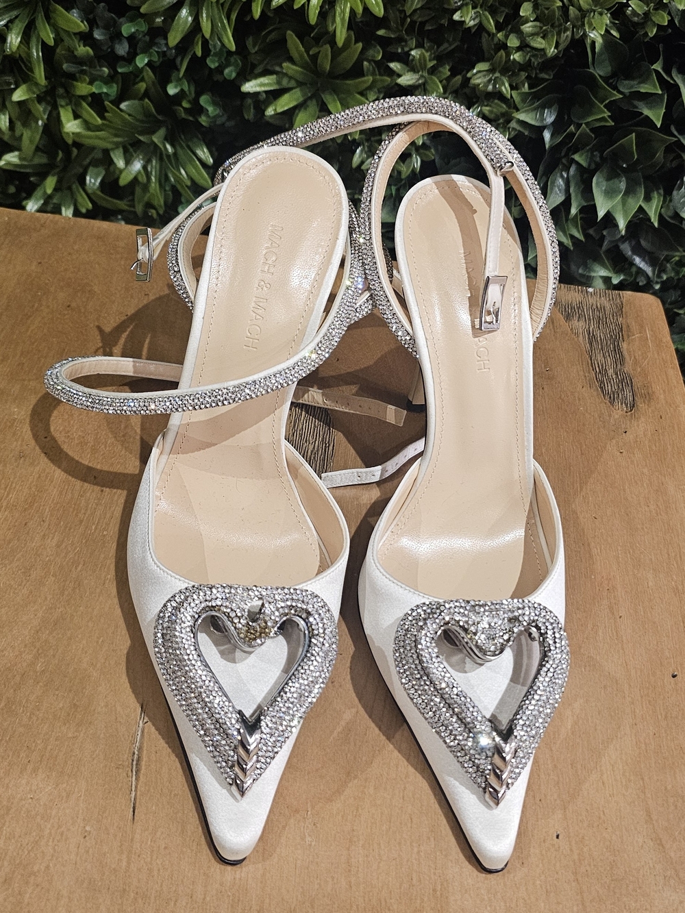 Coach White Embellished Pointed-Toe Slingback Heels